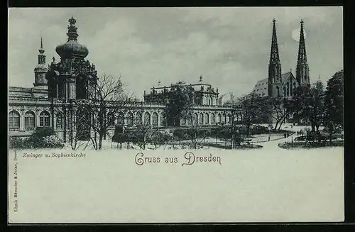Mondschein-AK Dresden, Zwinger und Sophienkirche