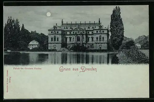 Mondschein-AK Dresden, Palais im Grossen Garten