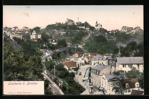 AK Dresden, Loschwitz, an der Bahnstrecke den Berg hinauf, die Stadtvillen