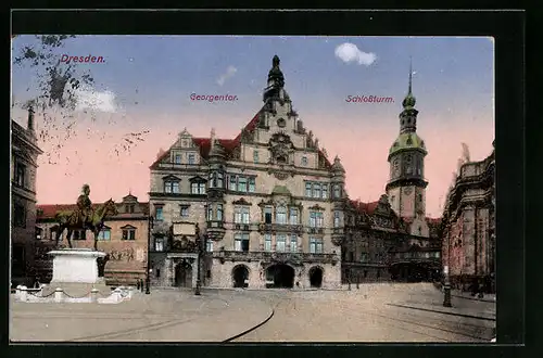 AK Dresden, der Schlossturm und das Georgentor