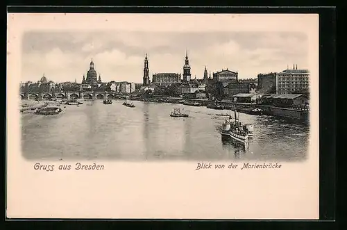 AK Dresden, Blick von der Marienbrücke auf die Elbe und die Stadt