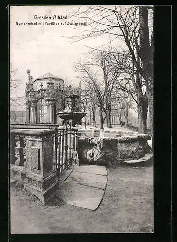 AK Dresden, Altstadt, Nymphenbad mit Pavillon auf Zwingerwall