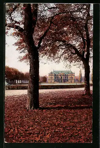 Künstler-AK Photochromie Nr. 3232: Dresden, Szene im Grossen Garten im Herbst, Blick zum Schloss