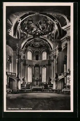 AK Neresheim, der Hochaltar mit Kuppelbild in der Abteikirche