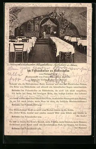 AK Rüdesheim am Rhein, Gasthaus zum Felsenkeller und Felsenkeller Weinschänke