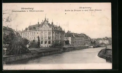 AK Strassburg i. E., die drachenschule und Nikolausstaden