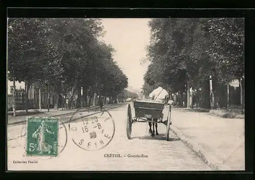 AK Creteil, Grande Rue, Pferdekutsche am Strassenrand