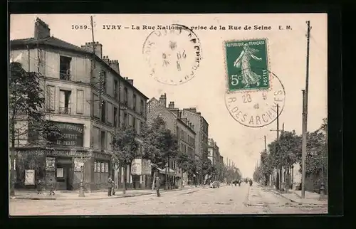 AK Ivry-sur-Seine, La Rue Nationale prise de la Rue Seine