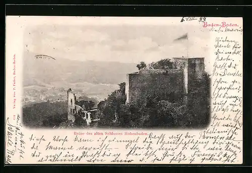 AK Baden-Baden, Ruine des alten Schlosses Hohenbaden