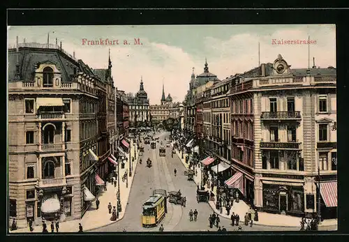 AK Frankfurt a. Main, Strassenbahn und Passanten in der Kaiserstrasse