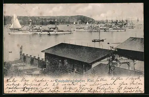 AK Kiel, Blick zu den Schiffen im Reichskriegshafen