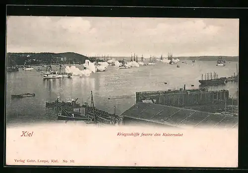 AK Kiel, Kriegsschiffe im hafen feuern den Kaisersalut