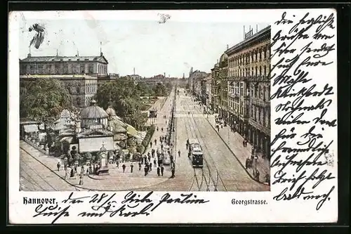 AK Hannover, Strassenbahn in der Georgstrasse