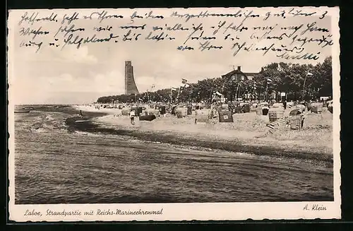 AK Laboe, Strandpartie mit dem Reichs-Marineehrenmal