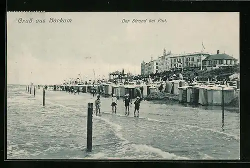 AK Borkum, Badegäste am Strand bei Flut