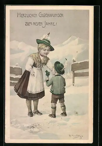 Künstler-AK R. Kratky: Frau und Sohn in Tracht