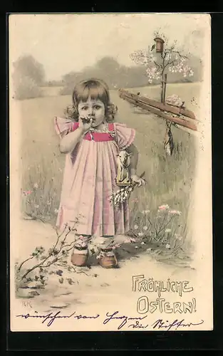 Künstler-AK R. Kratky: Kleines Mädchen nuckelt an Daumen