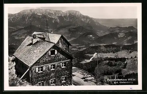 AK Purtschellerhaus, Berghütte gegen den Untersberg