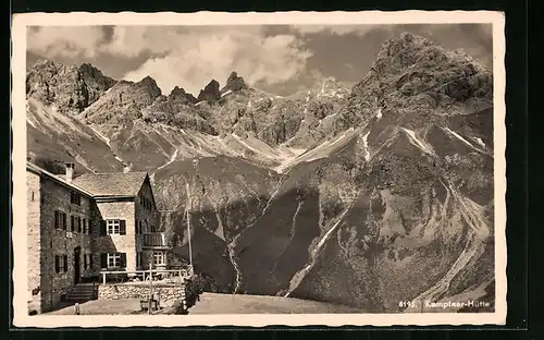 AK Kemptner-Hütte, Blick zum Hochgebirge