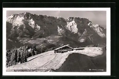 AK Rossfeldhütte, Berghütte gegen Untersberg