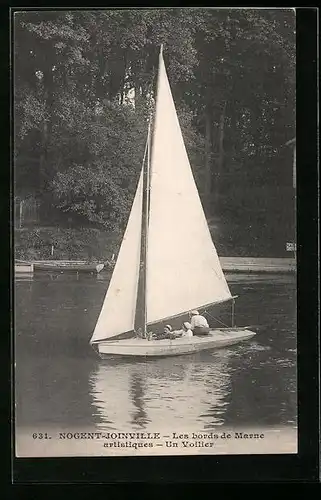 AK Nogent-Joinville, Les bords de Marne, un voilier