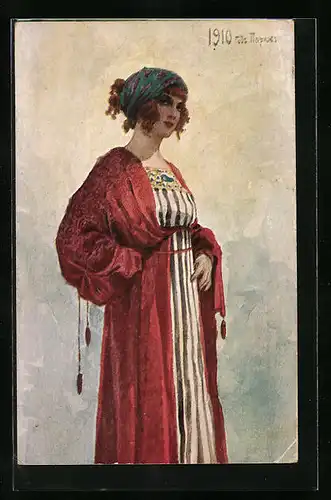 Künstler-AK S. Solomko: Pariserin im Kaftan, 1910