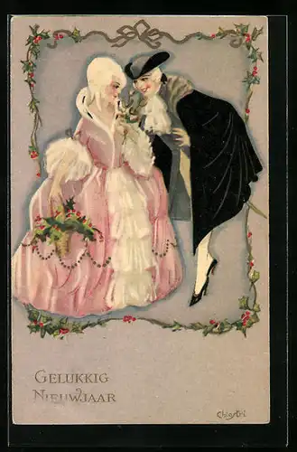 Künstler-AK Carlo Chiostri: Herr und Dame in altertümlicher Kleidung