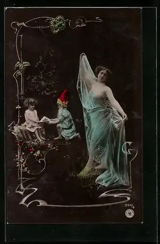 AK Tanzende Frau und Zwerg mit Mädchen