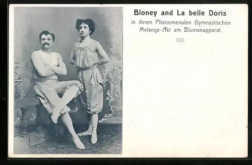 AK Bloney and La belle Doris, Gymnastischer Melange-Akt am Blumenapparat