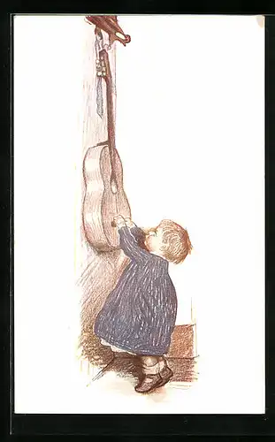 Künstler-AK G. Hirth`s Verlag, Serie: XXII, 1., Kleines Kind greift nach Gitarre