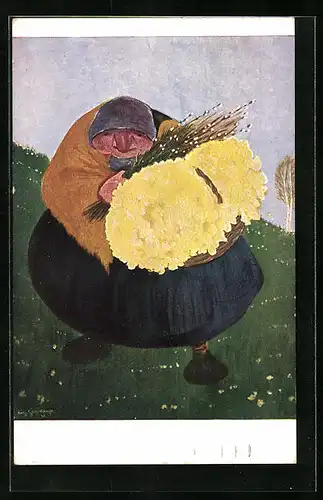 Künstler-AK G. Hirth`s Verlag, Serie: XXVIII, 3., Alte Frau mit Blumenkorb