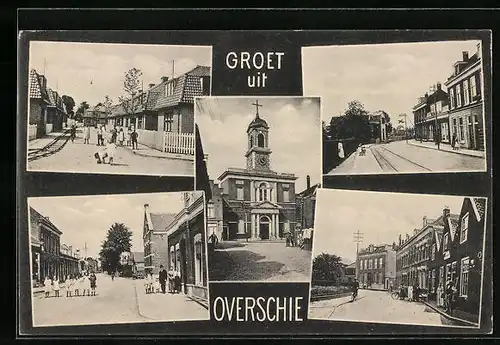 AK Overschie, Strassenpartie mit Gebäudeansicht, Kirche, Ortspartie mit Kindern