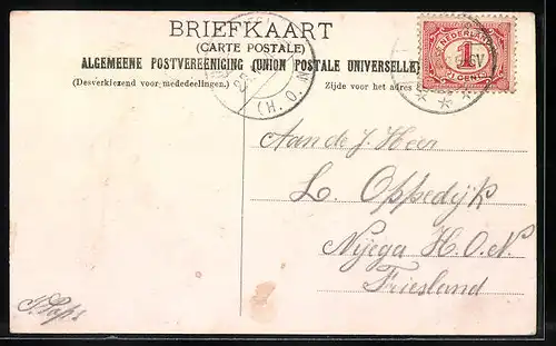 AK Usquert, Strassenpartie mit Kirche, Kerk