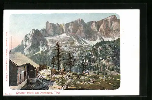 AK Erfurter Hütte am Achensee, Berghütte mit Gebirgspanorama