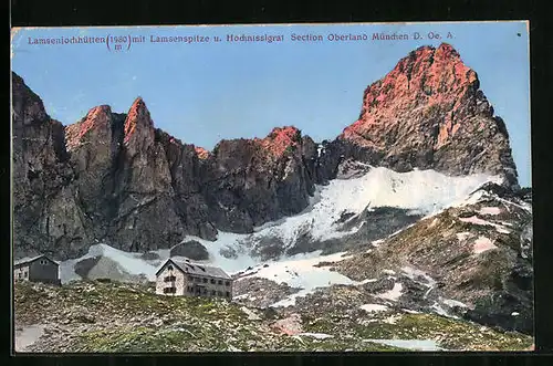 AK Lamsenjochhütten, Ansicht mit Lamsenspitze und Hochnisslgraf