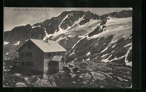AK Bremerhütte, Berghütte auf Geröllplateau