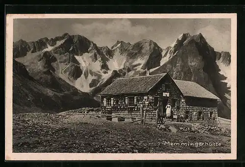 AK Memmingerhütte, Berghütte mit Freispitze und Grieselspitze