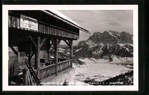 AK Wolfratshauser Hütte, Berghütte mit Zugspitze