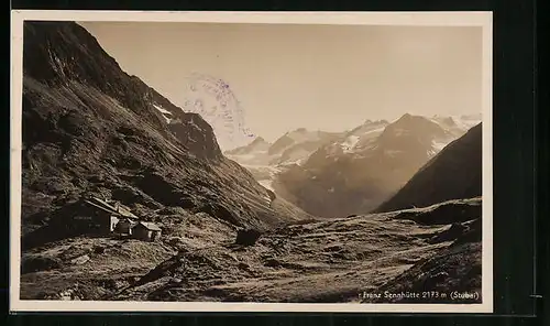 AK Franz Sennhütte, Berghütte im Gegenlicht