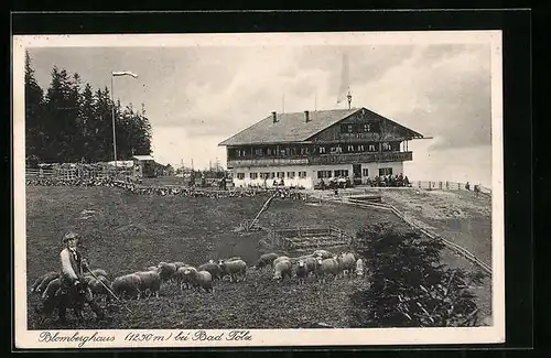 AK Blomberghaus, Berghütte bei Bad Tölz, mit Schäfer und Herde