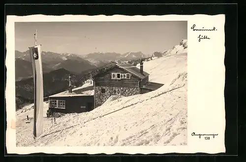 AK Erinnerungshütte, Berghütte am Brauneck im Schnee