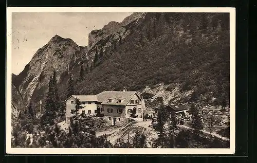 AK Höllentalhütte, Berghütte gegen Hupfleitenjoch