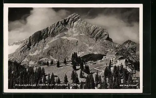 AK Kreuzeckhaus, Berghütte mit Alpspitze