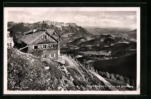 AK Purtschellerhaus, Berghütte mit Untersberg