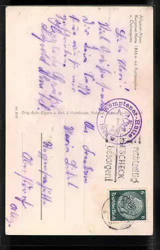 AK Kemptner-Hütte, Ansicht mit Krottenspitze und Oefnerspitze