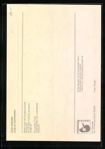 AK Gaby Berger, Portrait der Musikerin mit Autograph