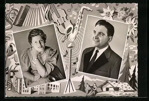 AK Musiker Geschwister Wegscheider mit Edelweiss und Instrumenten