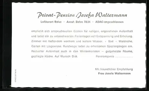 AK Balve, Hotel Privat-Pension Josefa Waltermann