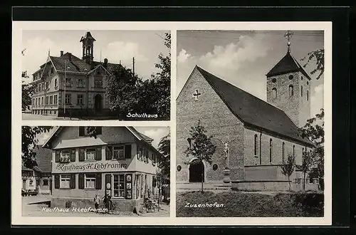 AK Zusenhofen, Kaufhaus H. Lebfromm, Schulhaus, Kirche