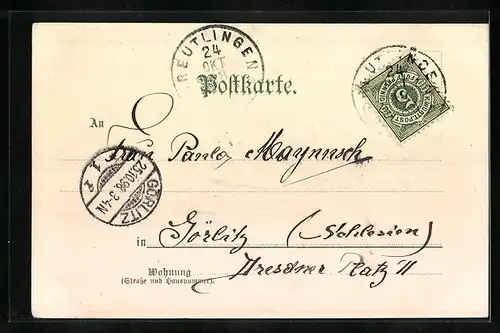 Künstler-AK Reutlingen, Totalansicht aus der Vogelschau